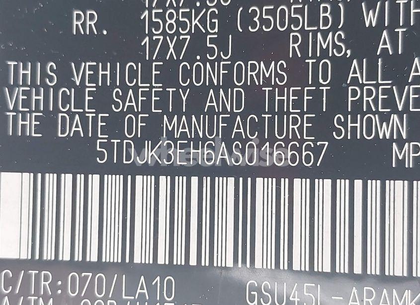 Photo 9 of 2010 Toyota Highlander SE V6 (VIN 5TDJK3EH6AS016667)