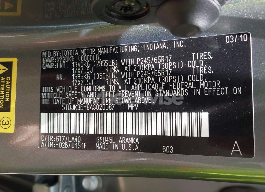 Photo 9 of 2010 Toyota Highlander SE V6 (VIN 5TDJK3EH8AS020087)