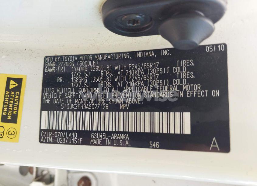 Photo 9 of 2010 Toyota Highlander SE V6 (VIN 5TDJK3EH9AS027128)