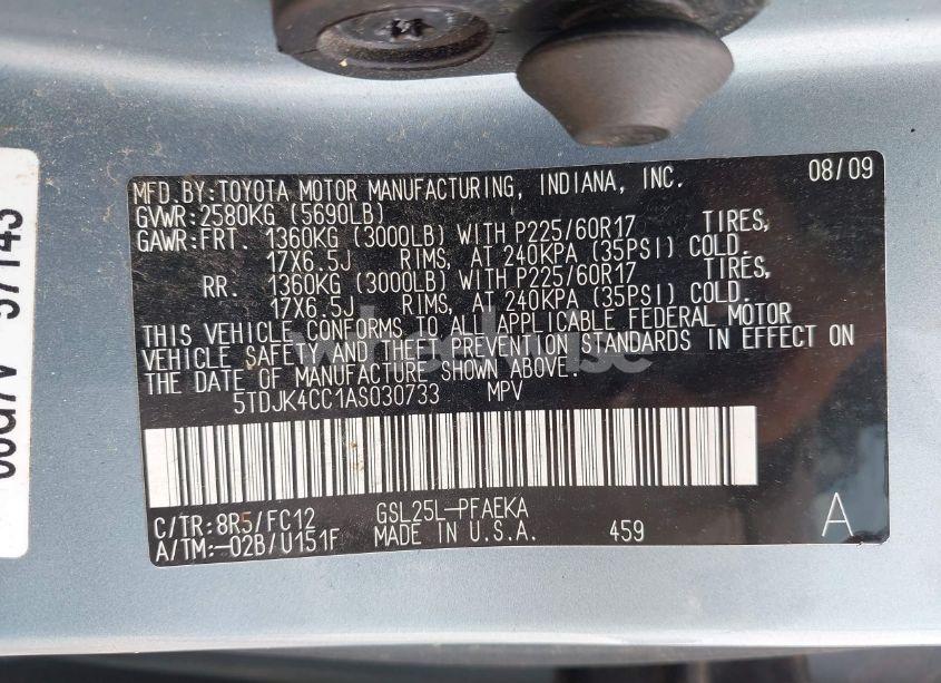 Photo 9 of 2010 Toyota Sienna LE (VIN 5TDJK4CC1AS030733)