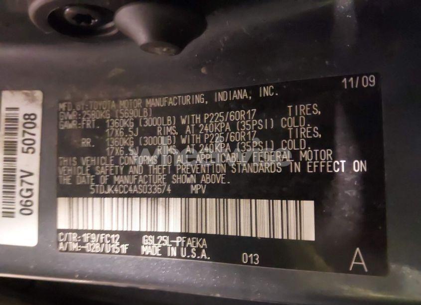 Photo 9 of 2010 Toyota Sienna LE (VIN 5TDJK4CC4AS033674)