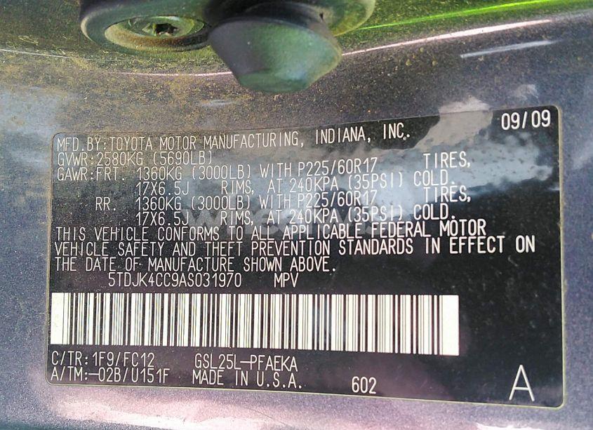 Photo 9 of 2010 Toyota Sienna LE (VIN 5TDJK4CC9AS031970)