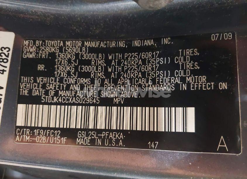 Photo 9 of 2010 Toyota Sienna LE (VIN 5TDJK4CCXAS029645)