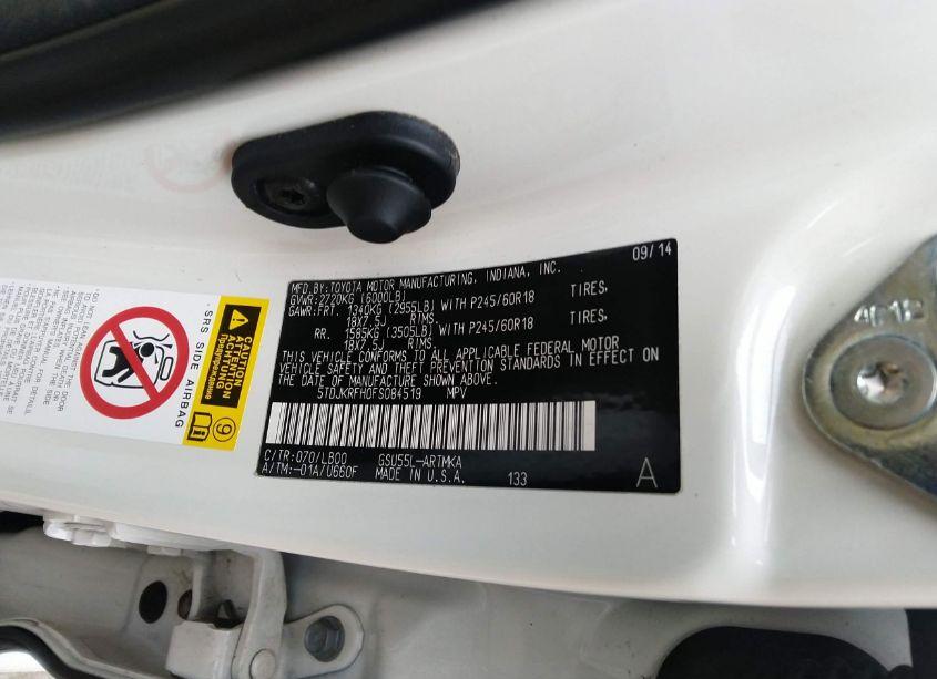 Photo 9 of 2015 Toyota Highlander XLE V6 (VIN 5TDJKRFH0FS084519)