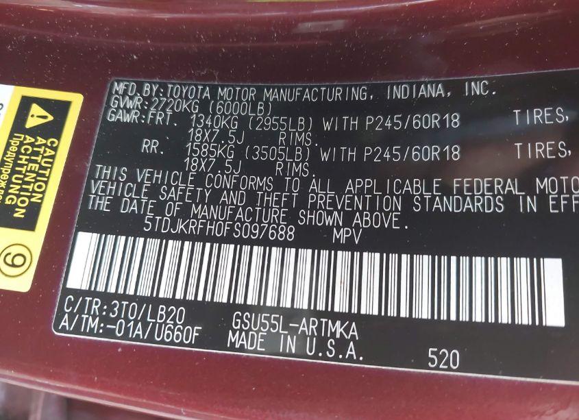 Photo 9 of 2015 Toyota Highlander XLE V6 (VIN 5TDJKRFH0FS097688)