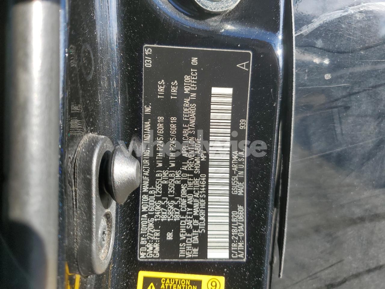 Photo 13 of 2015 TOYOTA HIGHLANDER XLE (VIN 5TDJKRFH0FS144640)