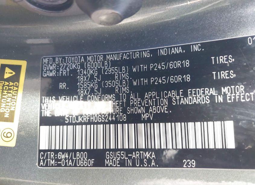 Photo 9 of 2016 Toyota Highlander XLE V6 (VIN 5TDJKRFH0GS244108)