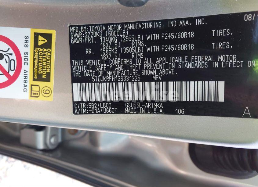 Photo 9 of 2016 Toyota Highlander XLE V6 (VIN 5TDJKRFH1GS331225)