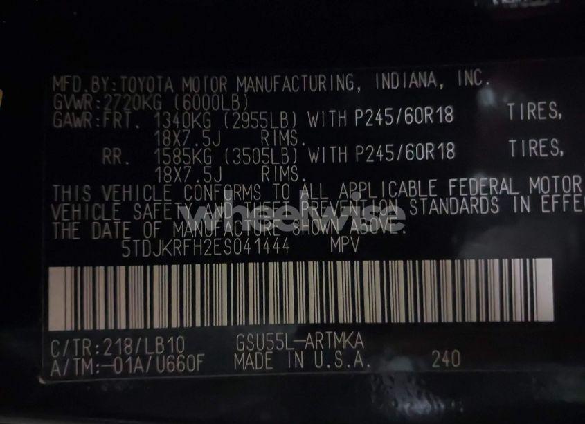 Photo 9 of 2014 Toyota Highlander XLE V6 (VIN 5TDJKRFH2ES041444)