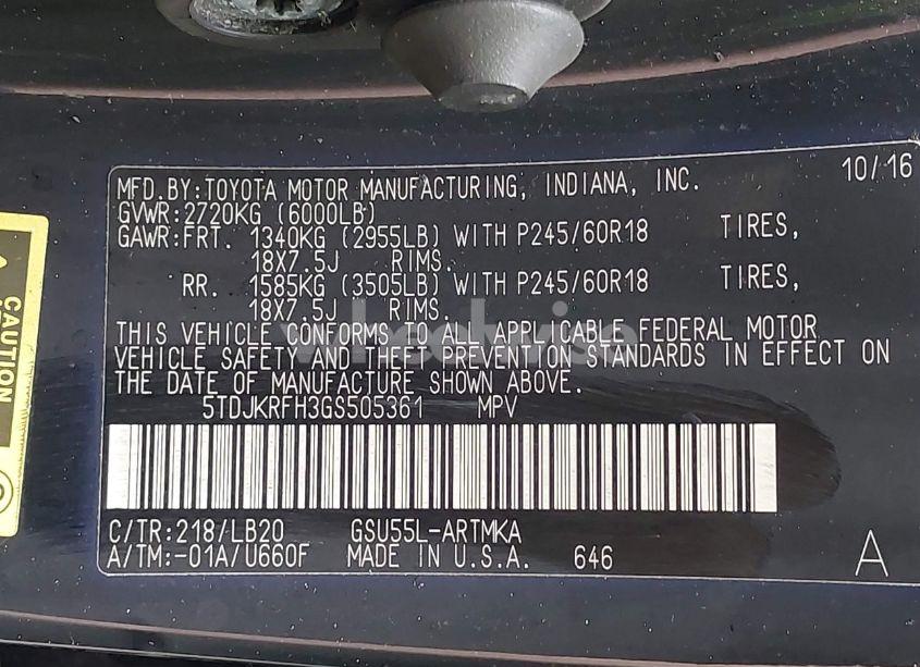 Photo 9 of 2016 Toyota Highlander XLE V6 (VIN 5TDJKRFH3GS505361)