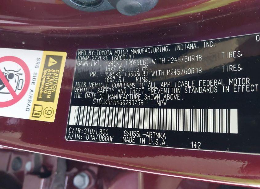 Photo 9 of 2016 Toyota Highlander XLE V6 (VIN 5TDJKRFH4GS280738)