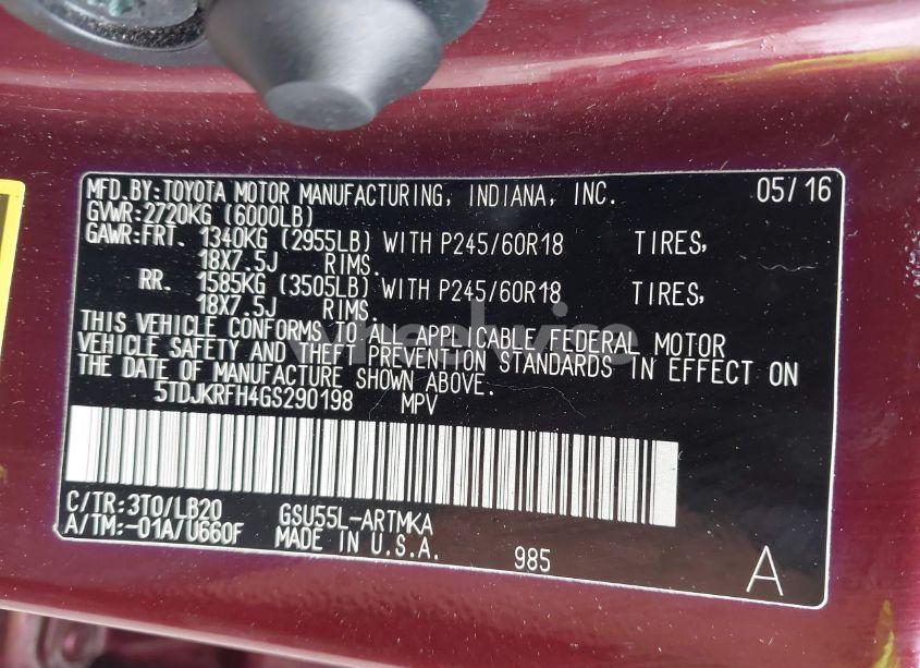 Photo 9 of 2016 Toyota Highlander XLE V6 (VIN 5TDJKRFH4GS290198)