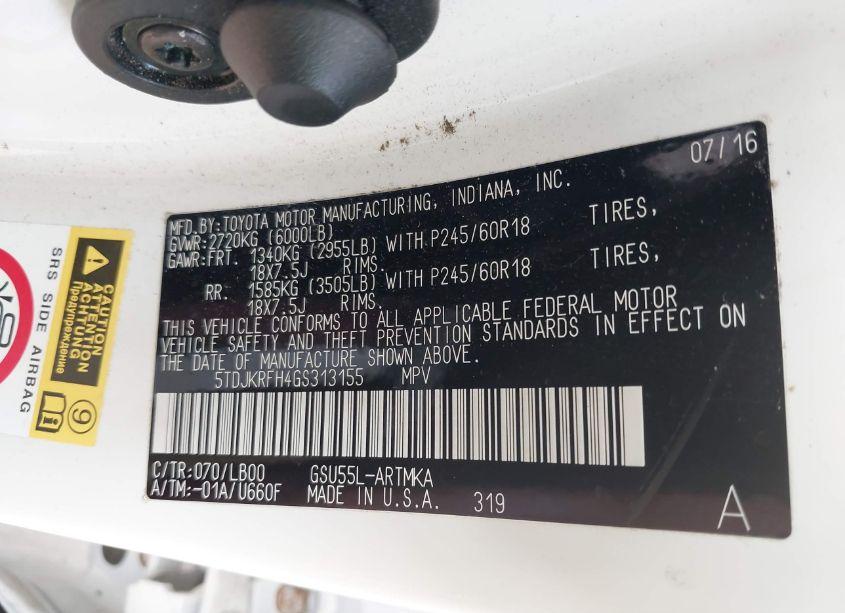 Photo 9 of 2016 Toyota Highlander XLE V6 (VIN 5TDJKRFH4GS313155)