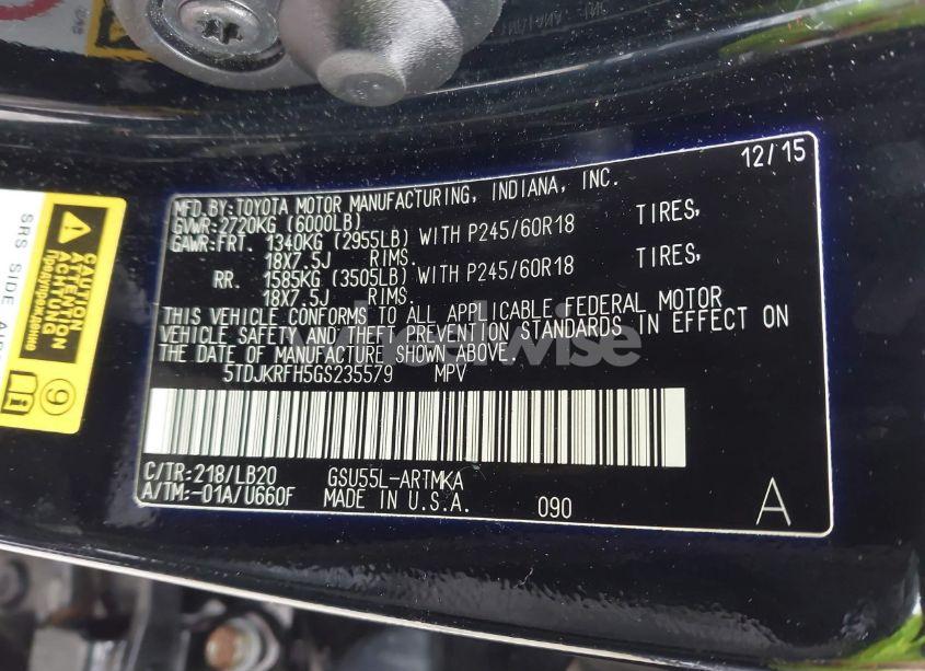 Photo 9 of 2016 Toyota Highlander XLE V6 (VIN 5TDJKRFH5GS235579)