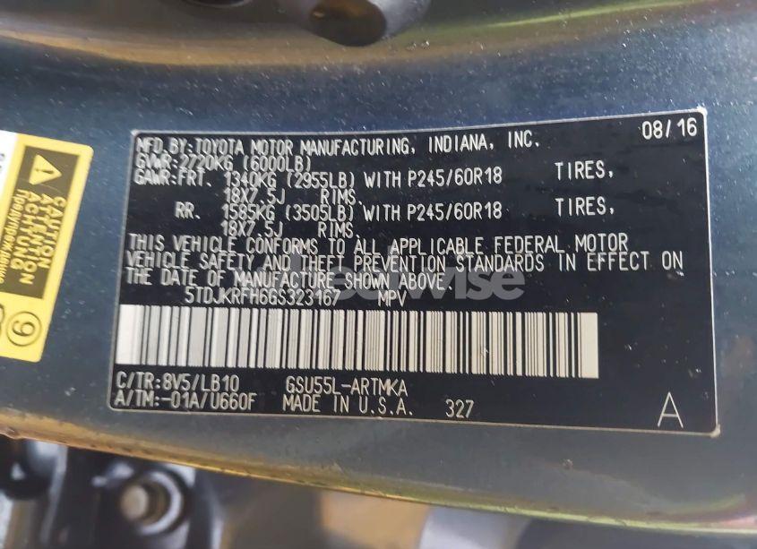 Photo 9 of 2016 Toyota Highlander XLE V6 (VIN 5TDJKRFH6GS323167)