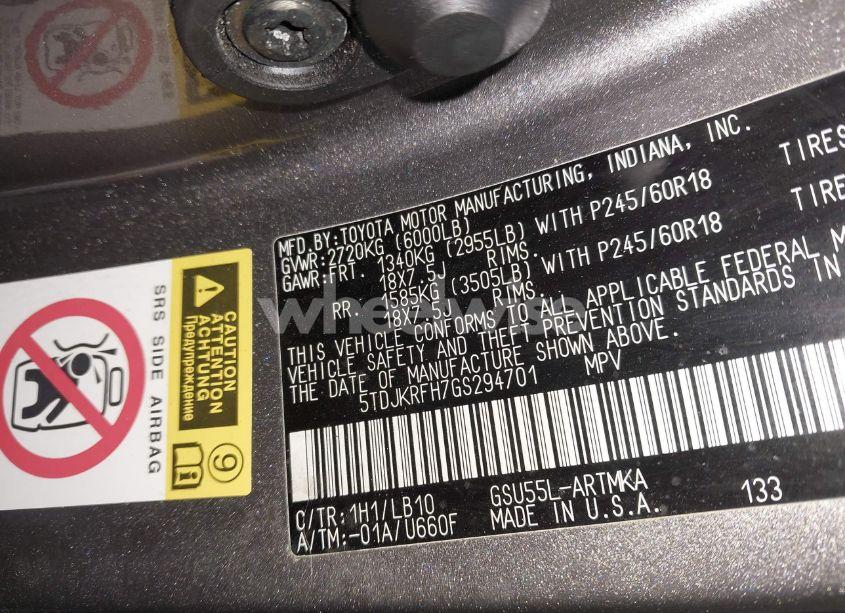 Photo 9 of 2016 Toyota Highlander XLE V6 (VIN 5TDJKRFH7GS294701)