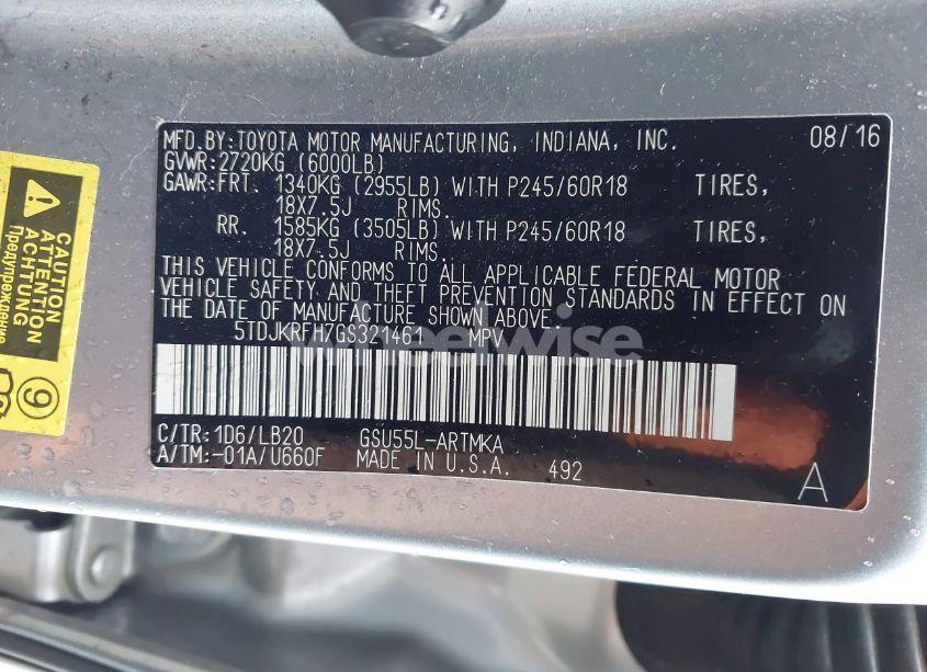 Photo 9 of 2016 Toyota Highlander XLE V6 (VIN 5TDJKRFH7GS321461)