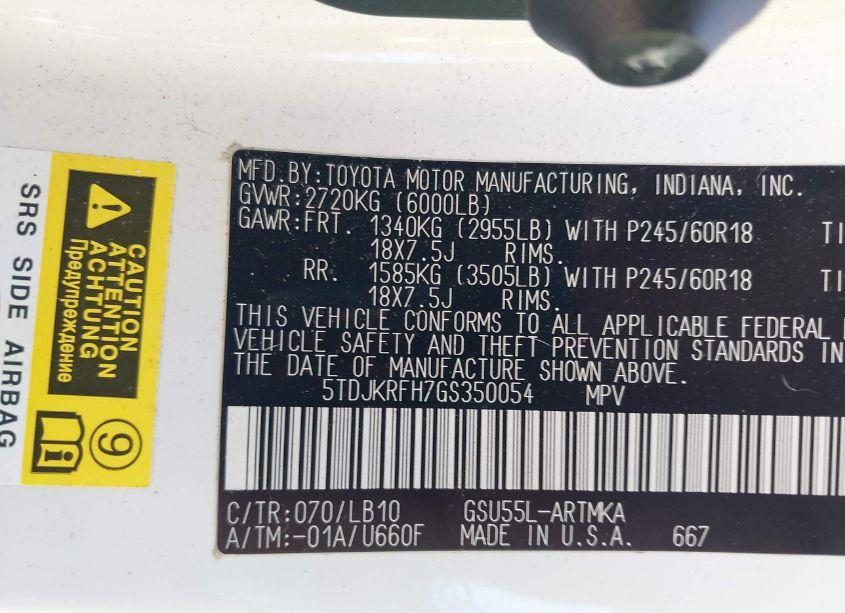 Photo 9 of 2016 Toyota Highlander XLE V6 (VIN 5TDJKRFH7GS350054)