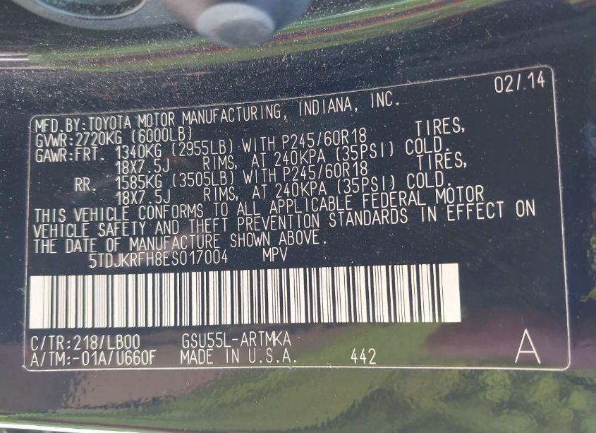 Photo 9 of 2014 Toyota Highlander XLE V6 (VIN 5TDJKRFH8ES017004)