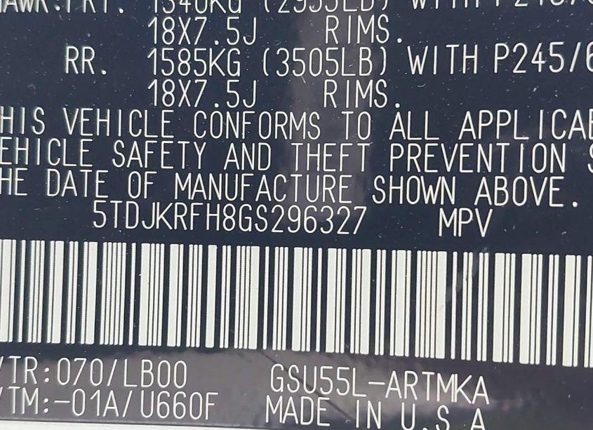 Photo 9 of 2016 Toyota Highlander XLE V6 (VIN 5TDJKRFH8GS296327)