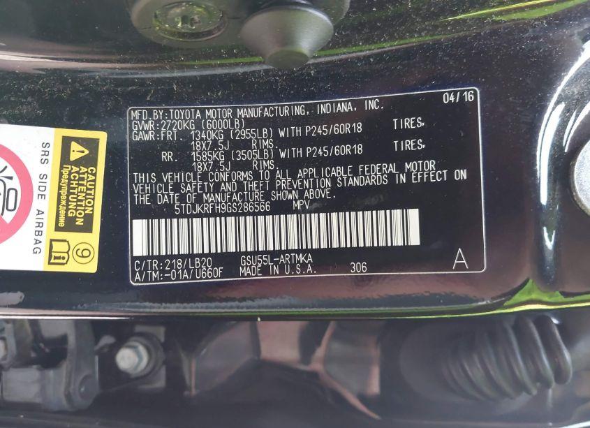 Photo 9 of 2016 Toyota Highlander XLE V6 (VIN 5TDJKRFH9GS286566)