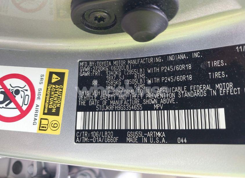 Photo 9 of 2016 Toyota Highlander XLE V6 (VIN 5TDJKRFH9GS354655)