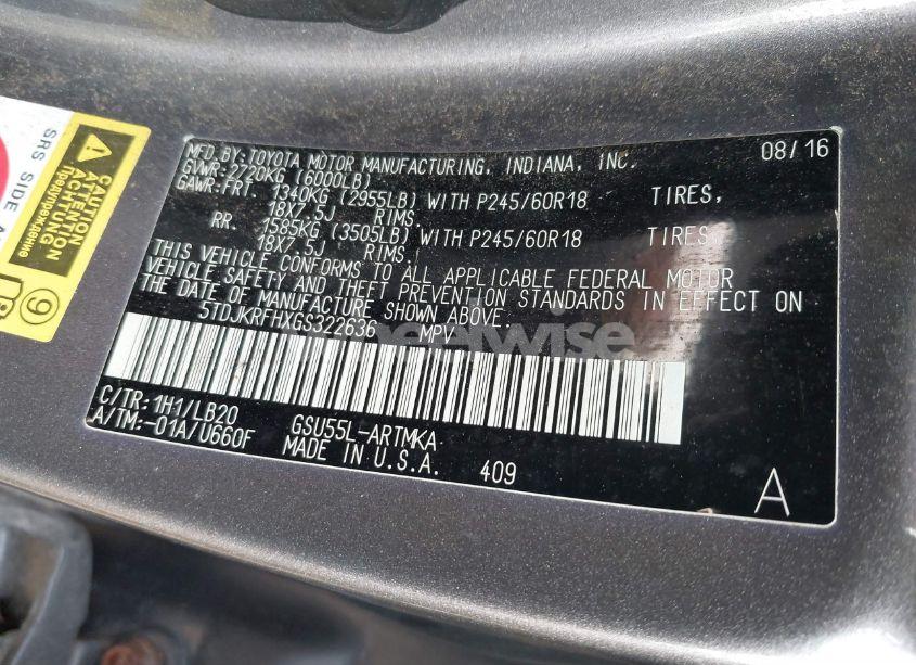 Photo 9 of 2016 Toyota Highlander XLE V6 (VIN 5TDJKRFHXGS322636)