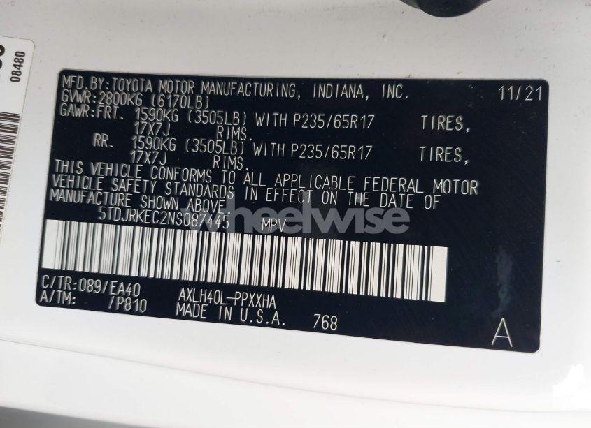 Photo 9 of 2022 Toyota Sienna XLE (VIN 5TDJRKEC2NS087445)