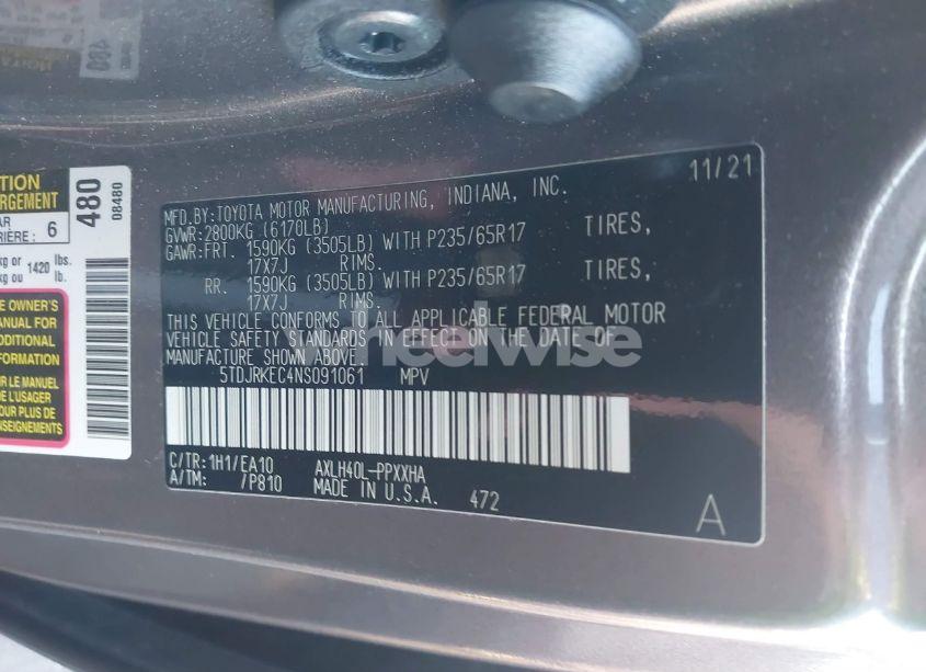 Photo 9 of 2022 Toyota Sienna XLE (VIN 5TDJRKEC4NS091061)