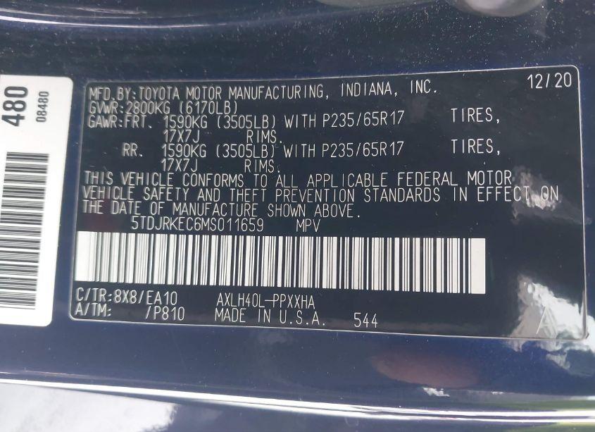 Photo 9 of 2021 Toyota Sienna XLE (VIN 5TDJRKEC6MS011659)