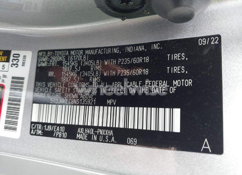 Photo 9 of 2022 Toyota Sienna XLE (VIN 5TDJRKEC8NS135921)