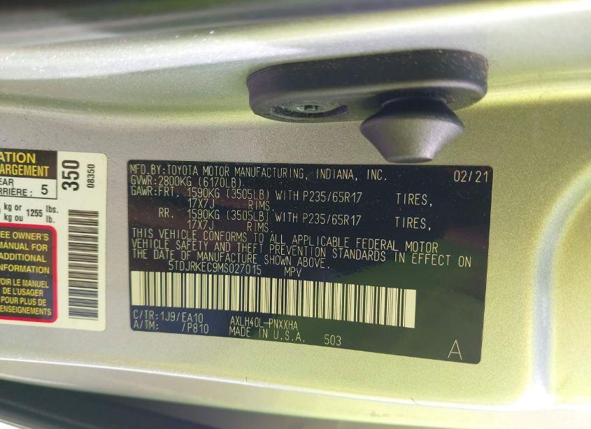 Photo 9 of 2021 Toyota Sienna XLE (VIN 5TDJRKEC9MS027015)