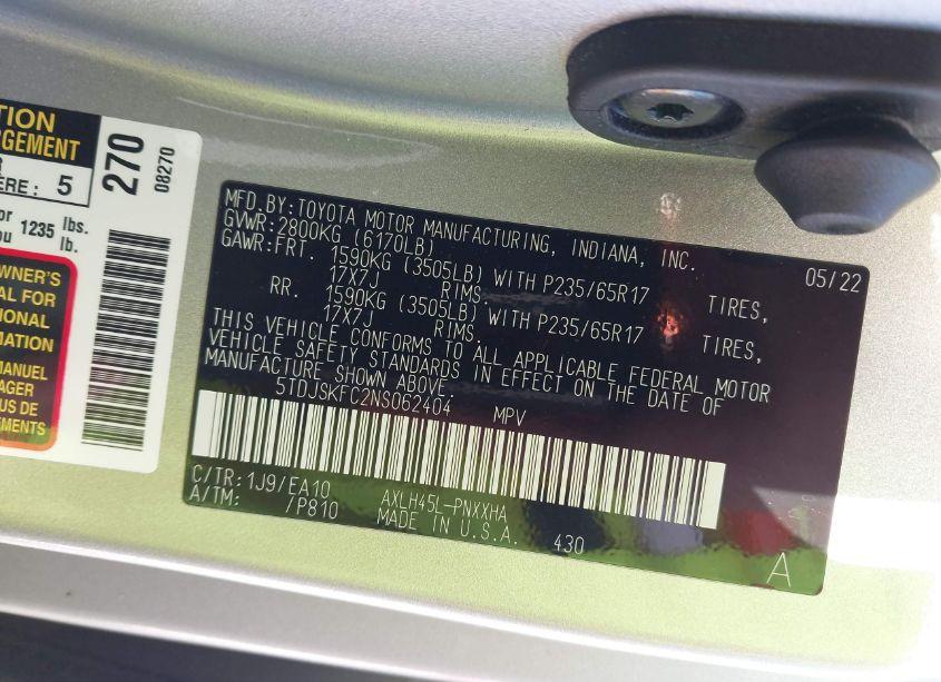 Photo 9 of 2022 Toyota Sienna XLE (VIN 5TDJSKFC2NS062404)