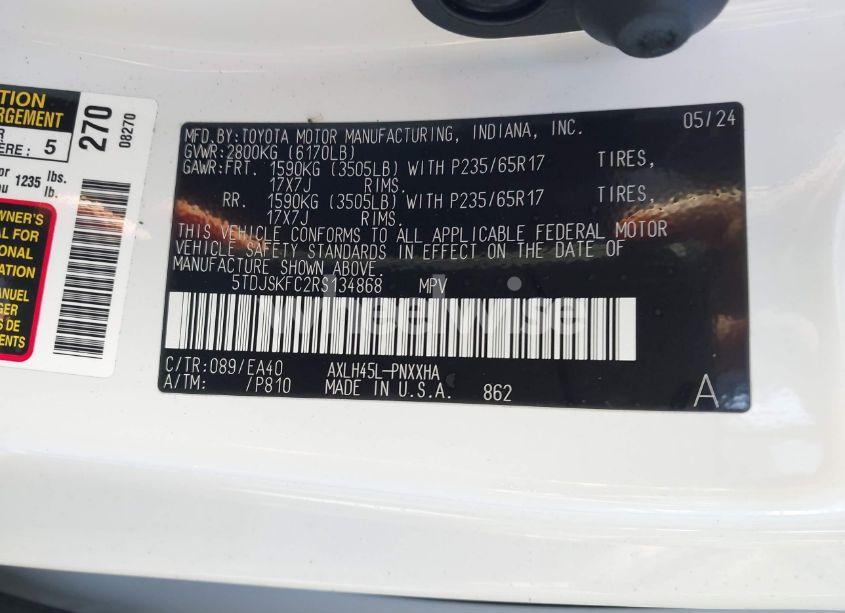 Photo 9 of 2024 Toyota Sienna XLE (VIN 5TDJSKFC2RS134868)