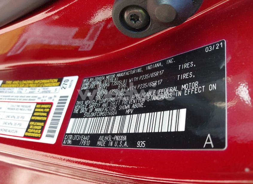 Photo 9 of 2021 Toyota Sienna XLE (VIN 5TDJSKFCXMS014664)