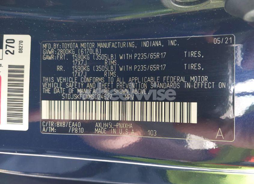 Photo 9 of 2021 Toyota Sienna XLE (VIN 5TDJSKFCXMS024627)