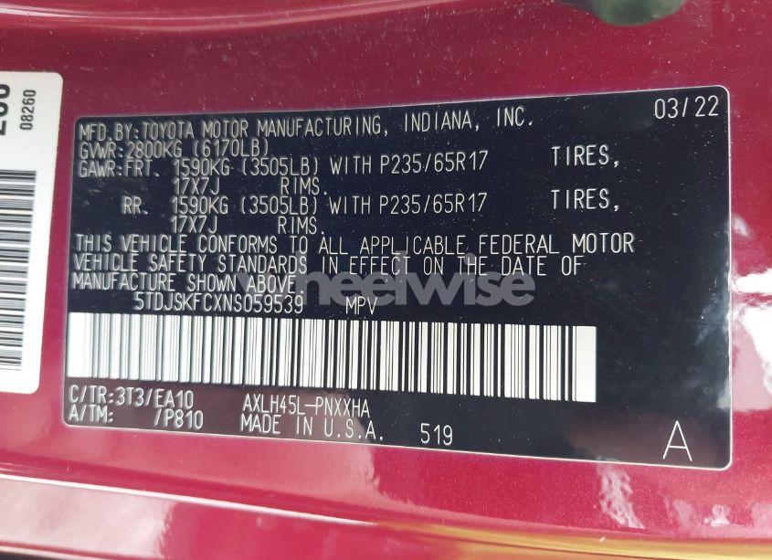 Photo 9 of 2022 Toyota Sienna XLE (VIN 5TDJSKFCXNS059539)