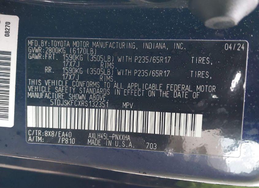 Photo 9 of 2024 Toyota Sienna XLE (VIN 5TDJSKFCXRS132351)