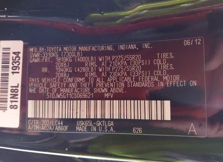 Photo 9 of 2012 Toyota Sequoia LIMITED 5.7L V8 (VIN 5TDJW5G11CS069621)