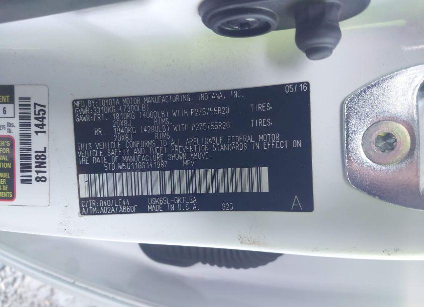 Photo 9 of 2016 Toyota Sequoia LIMITED 5.7L V8 (VIN 5TDJW5G11GS141987)