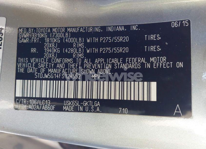 Photo 9 of 2015 Toyota Sequoia LIMITED 5.7L V8 (VIN 5TDJW5G14FS124552)