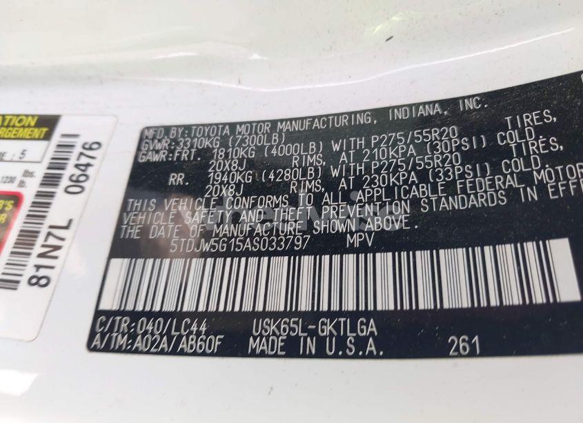 Photo 9 of 2010 Toyota Sequoia LIMITED 5.7L V8 (VIN 5TDJW5G15AS033797)