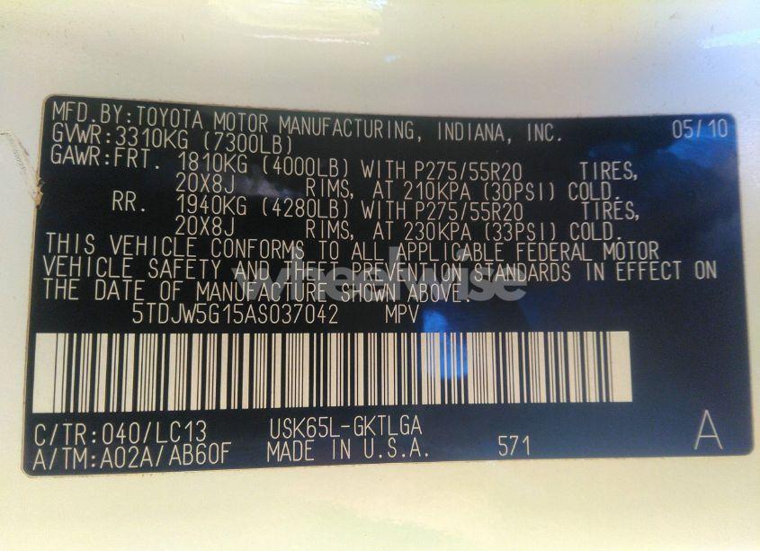 Photo 9 of 2010 Toyota Sequoia LIMITED 5.7L V8 (VIN 5TDJW5G15AS037042)