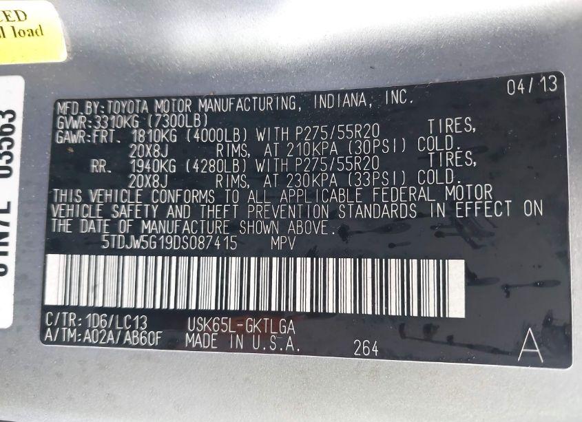 Photo 9 of 2013 Toyota Sequoia LIMITED 5.7L V8 (VIN 5TDJW5G19DS087415)