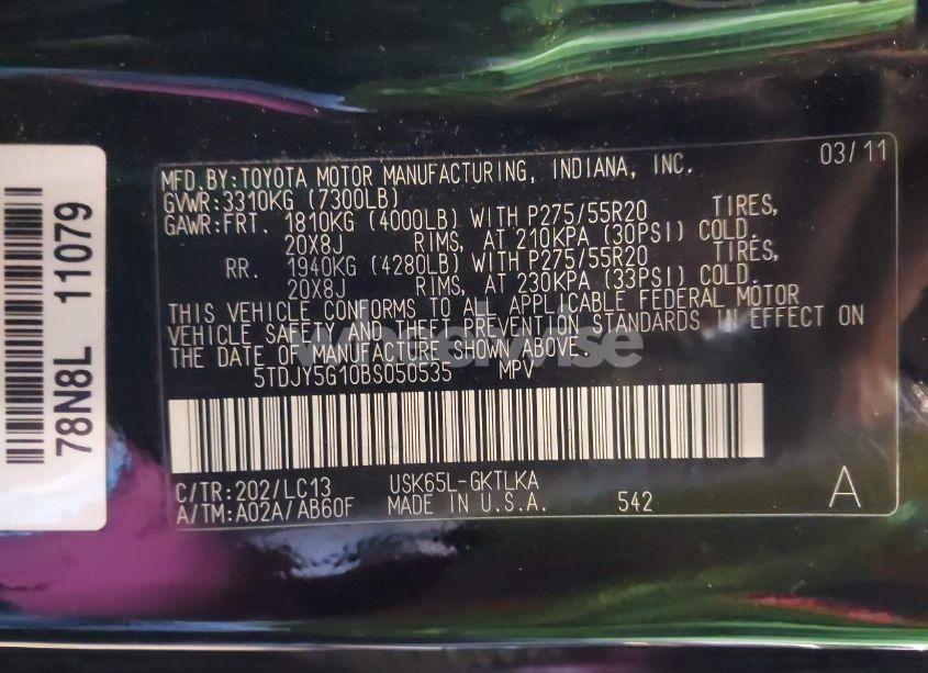 Photo 9 of 2011 Toyota Sequoia LIMITED 5.7L V8 (VIN 5TDJY5G10BS050535)