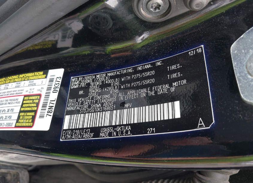 Photo 9 of 2019 Toyota Sequoia LIMITED (VIN 5TDJY5G10KS168651)