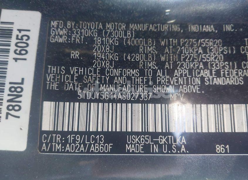 Photo 9 of 2010 Toyota Sequoia LIMITED 5.7L V8 (VIN 5TDJY5G14AS027337)