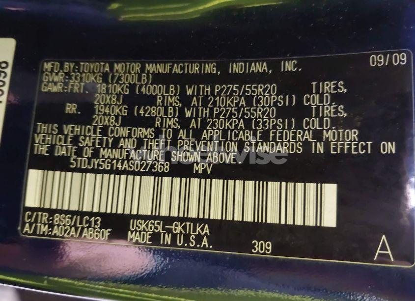 Photo 9 of 2010 Toyota Sequoia LIMITED 5.7L V8 (VIN 5TDJY5G14AS027368)