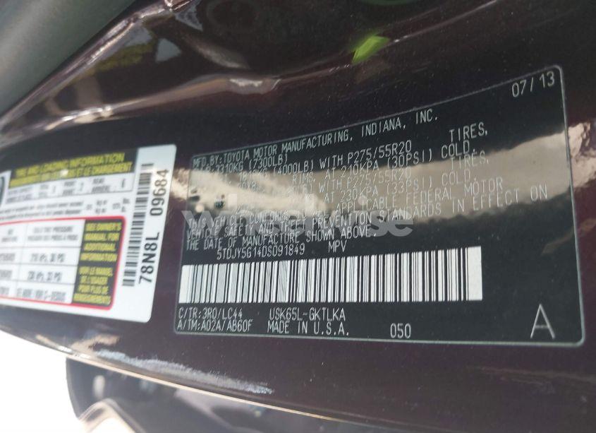 Photo 9 of 2013 Toyota Sequoia LIMITED 5.7L V8 (VIN 5TDJY5G14DS091849)