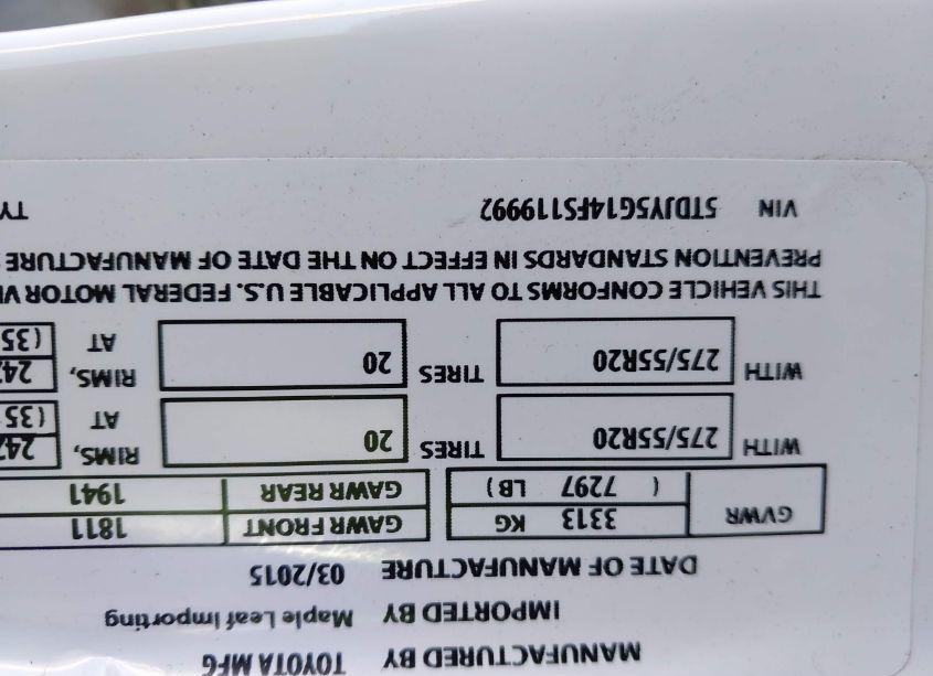 Photo 9 of 2015 Toyota Sequoia LIMITED 5.7L V8 (VIN 5TDJY5G14FS119992)